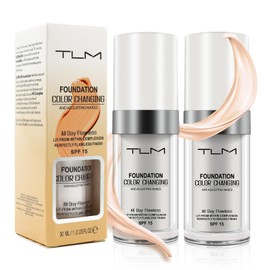 2 Pack Color Changing Foundation For Aging Skin,Liquid Makeup Base Nude Face Cover Concealer Cream, Warm Skin Tone Moisturizing Cover, 30 mL