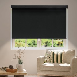 Amgo Blackout Roller Window Shades, Free-Stop Cordless Roller Shades, Easy Install Room Darkening Shades, Thermal-Insulated Window Shades for Home, Bedroom, Office & Door (Black, 28" W X 72" H)