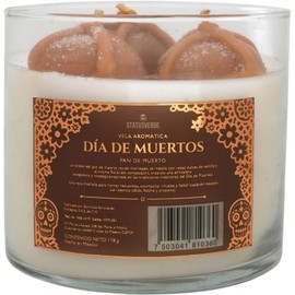 Vela Aromática Pan de Muerto, Color Blanco, Vela Decorativa para Interior, Día de Muertos, Ofrenda y Ambientación del Hogar, Diseño Temático para Decoración de Temporada