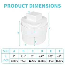 2 Pack 4" PVC Sewer Cleanout Adapter with Plug Pipe Fitting, UPOW DWV Flush Sewer Cleanout Cap Fit for 4 Inch Drainage Piping System, PVC Drain Covers for Outdoor Garden