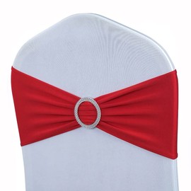 Albassa Chair Sashes Spandex Stretch Chair Bows with Buckle Slider for Wedding Party Decorations (Red, 50PCS)