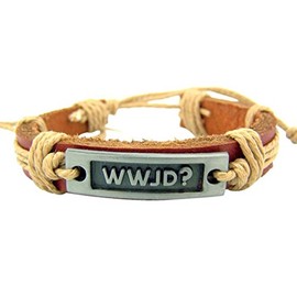 Christian Jewelry WWJD What Would Jesus Do Acrylic Plate 8" Adjustable Leather Bracelet