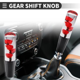 Motoforti Universal Rose Flower Car Gear Shift Knob, Manual Automatic Stick Gear Shifter Knob, 19cm, Acrylic, Red, 1 Set