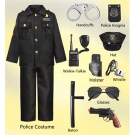 Police Costume Children's Police Costume Boys Police Cosplay Outfit with Accessories Fancy Dress Costumes Uniform with Police Officer Equipment Hat Handcuffs Sunglasses for Carnival Fancy Dress