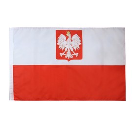 Poland with eagle Flag 2' x 3' for a pole - Polish coat of arms flags 90 x 60 cm - Banner 2x3 ft with hole light polyester - AZ FLAG