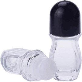 2PCS Black Empty Clear Glass Roll-on Bottles with Plastic Roller Ball Deodorant Essential Oils Roller Vial Jars Portable Travel Cosmetic Storage Container Holder for Oil Perfume Refillable Containers