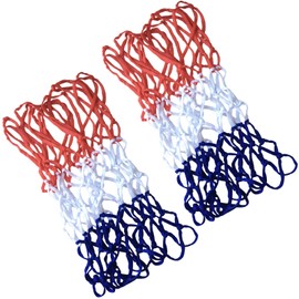 CKANDAY 2 Pack Heavy Duty Basketball Net Replacement, Red White Blue Standard Thick Nets for Rainproof Sunscreen All-Weather Indoor and Outdoor Pool Professional Competitions, 12 Loop Hoop Rims