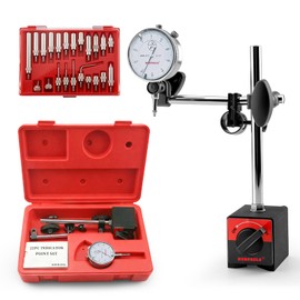 NORTOOLS Dial Indicator with Magnetic Base 0-1.0" & Point Set Dial Test Indicator 0.001" Precision Measuring Gauge Tools Kit， Magnetic Dial Indicator Base Holder with Fine Adjustment
