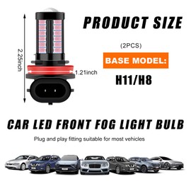 Yourkar 2 PCS H8 H11 LED Fog Light Bulbs, 12V Plug and Play Car Fog Lights, High Bright H8 H11 LED Chips Fog Lamps Replacements for Most Cars, Trucks, SUVs, Car Accessories (Pink)