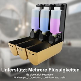 Soap Dispenser ABS 3 x 350 ml Manual 3 Chamber Wall Mounted Shampoo Conditioner Dispenser for Hotel Home (Gold)