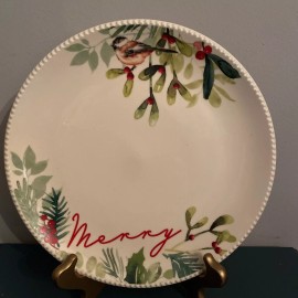 Bird Better Homes and Gardens Holiday 9” Salad Plate “Merry” Winter Botanical Bird