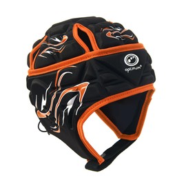 Optimum Unisex Junior Inferno Rugby & Football Headguard - Scrum Cap Coverage | Breathable, Soft-Edged, Lightweight Sports Protective Headgear | Black/Orange, Small