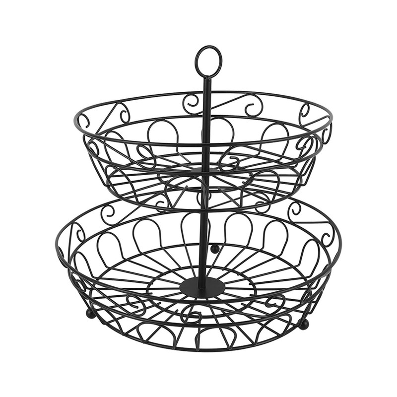 Fruit Basket Black Iron European Style Double Layer Fruit Storage