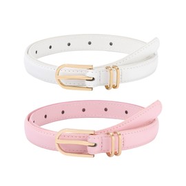 AWAYTR Kids Leather Belts for Girls - 2 Pack Toddler Girls Skinny Leather Belts for Jeans with Gold Buckle (Pink+White,90cm)