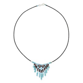 NOVICA Artisan Handmade Beaded Tigers Eye Pendant Necklace Blue Brown Gemstone Waterfall Fine Silver Calcite Turquoise Red Thailand [17 in L 2 mm W Pendant(s) 1.5 in L x 2 in W] ' Waterfall Bliss'