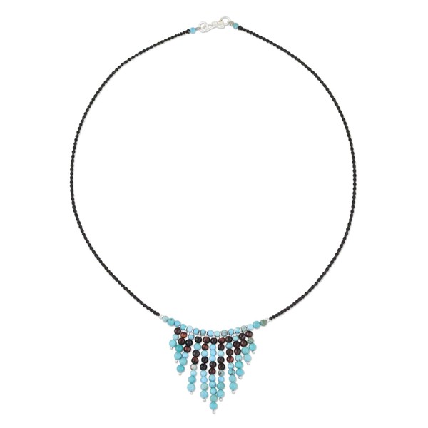 NOVICA Artisan Handmade Beaded Tigers Eye Pendant Necklace Blue Brown
