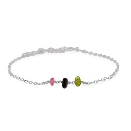 Tourmaline Beaded Chain Anklet in Stainless Steel