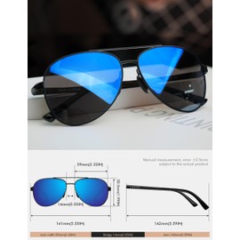 LUENX Aviator Sunglasses for Men Women Polarized - UV400 Protection, Classic Metal Frame, Anti-Glare Blue Mirrored Lense, Lightweight Durable, Stylish Eyewear for Driving&Outdoor Activity 59mm