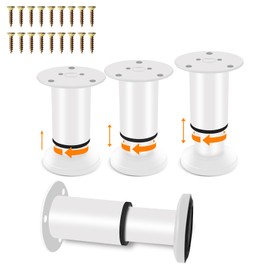 Yoposeo 4 Pcs Adjustable Height Furniture Bed Support Legs 3.15-4.72 inch [with Screws], Metal Adjustable Furniture Legs for Bed/Sofa/Cabinet/Couch/Dresser/Table Heavy Bed Replacement Legs (White)