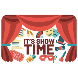 Art Theatre Play Props Decoration 18" x 28" Multicolored Stage Curtain Design Vinyl Home Living Room Wall Decal - Kids Actors Bedroom Opera Theatre Masks Ticket Hat Mic & Lyres Wall Sticker