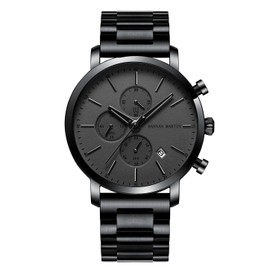HANNAH MARTIN Men's Watch, Waterproof, Men's Watch, Simple, Business Watch, Father's Day Gift, Gentleman, Date, Day of the Week, Men's Watch, Black, Bracelet Type