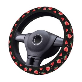 Car Steering Wheel Cover Strawberry, Breathable Absorbing Sweat Anti Slip Polyester Car Accessories Decorative Protector Fit for Most Car, Trucks, SUV 15 Inch