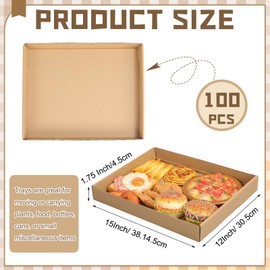 Maxdot 100 Pack Cardboard Food Trays Kraft Corrugated Catering Paper Trays Bulk Reusable Cookie Serving Platters for Party Food Delivery, 15 x 12 x 1.75 Inch