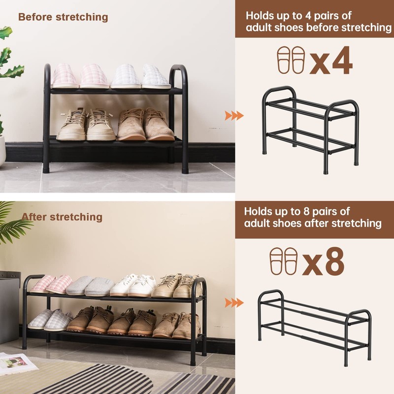 Gonfoam 2-Tier Expandable Shoe Rack,Adjustable Shoe Shelf Storage Organizer Heavy