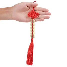 ISKYBOB Set of 6 I-Ching Feng Shui Coins with Red Chinese Knot String Vintage Lucky Coin Wealth Charm Home Car Decoration