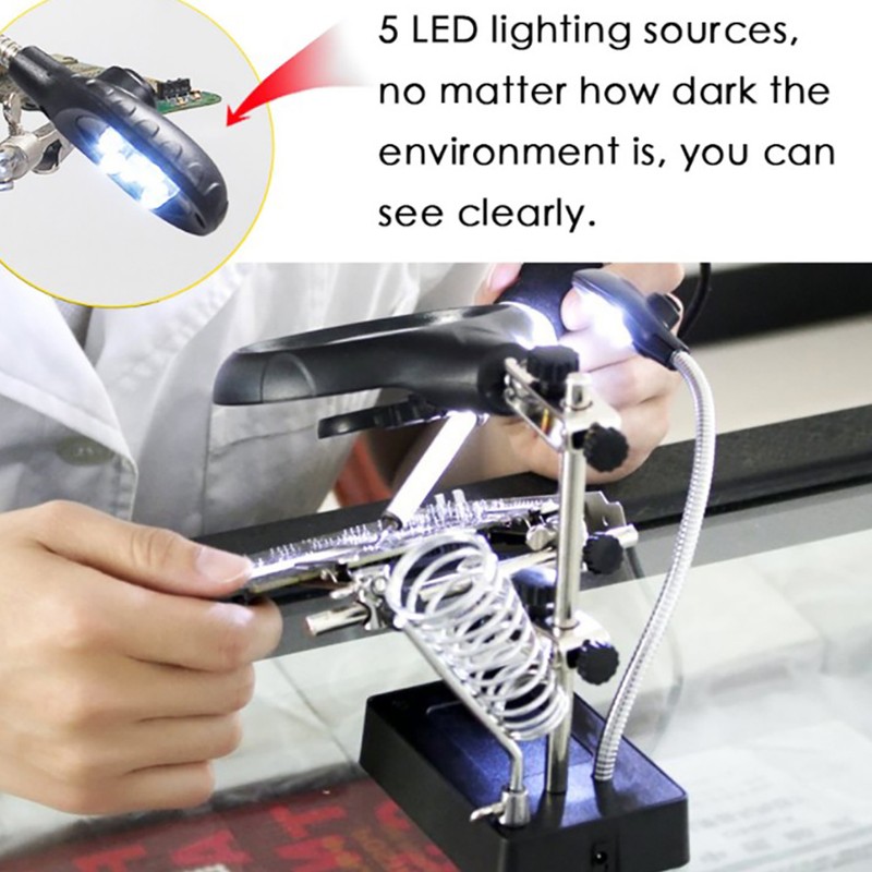 Desktop Magnifier Glass Soldering Station LED Light Magnifying Glass Stand