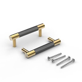 Bar Cabinet Handle Knob Pull Brushed Satin Gold/Brass Finish with Electroplated Dark Gray 4.6" (3.78" Hole Center) for Kitchen Cabinet Hardware/Dresser Drawer Handles 10 Pack