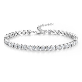 925 Sterling Silver Tennis Bracelet Round Cubic Zirconia Classic CZ 2.5mm Gemstone Imitation Diamond Bracelet Fine Jewelry Birthday Gifts for Women Mom Wife Her, Chain Length 6.3+1.6 Inch
