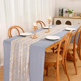LOMOHOO Sheer Gold Table Runner Golden Romantic Runners Wedding Glitter Table Runners 27.5 x 118 Inches Gauze Boho Table Cover Bridal Baby Shower Birthday Party Table Decoration(2pcs, Gold)