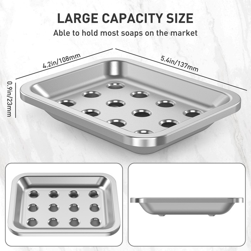 Stainless Steel Soap Dish, Large Double-Layer Draining Soap Holder, Metal