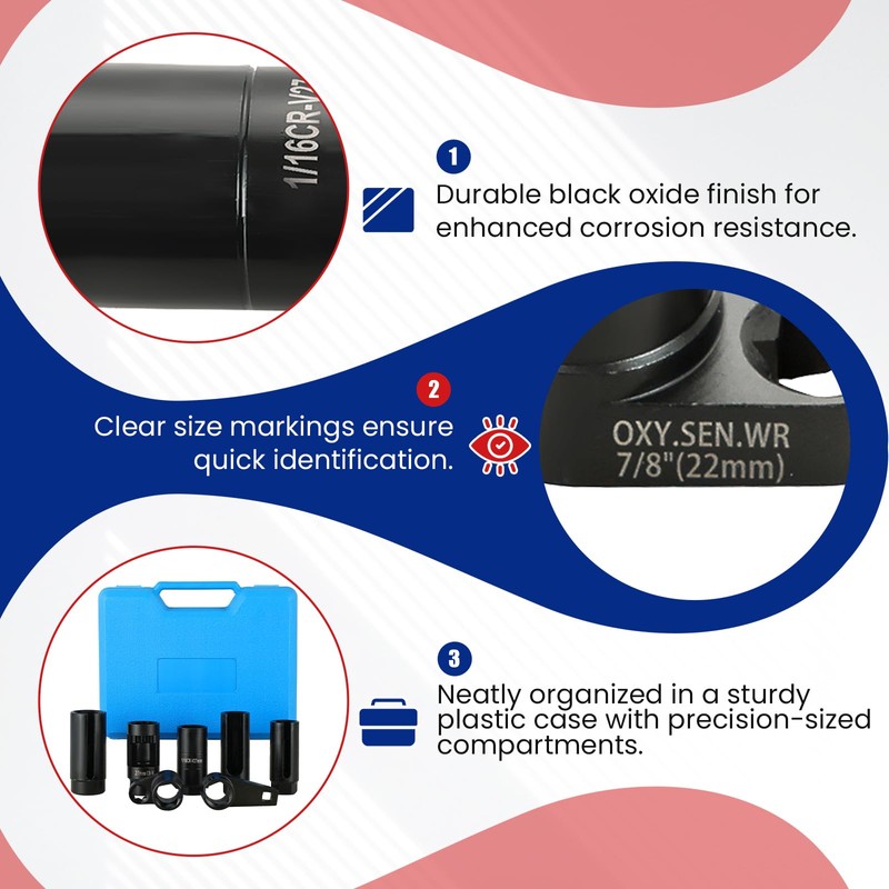 NYXOVA 7PCS Oxygen Sensor Socket, Universal O2 Sensor Removal &