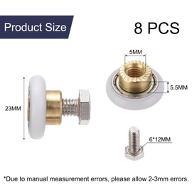 uxcell 8 Pcs Shower Door Rollers, 23mm Dia Bathroom Glass Door Rollers Runners with Screw, Sliding Door Pulleys Wheels Replacement for Kitchen Pan Glass Sliding Door, White