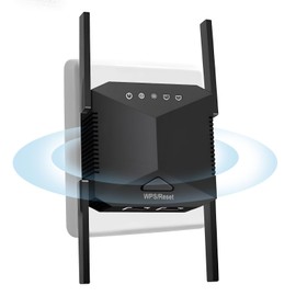 WiFi Extender Booster Internet Repeater 4 Antennas Long Range Wireless Signal Extender Boosters with Ethernet Powerline Port 300Mbps 2.4Ghz Quick Setup for Home Network Black UK Plug