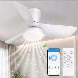Acesal 30 Inch Ceiling Fan with Light APP & Remote Control, Low Profile 3 Colors