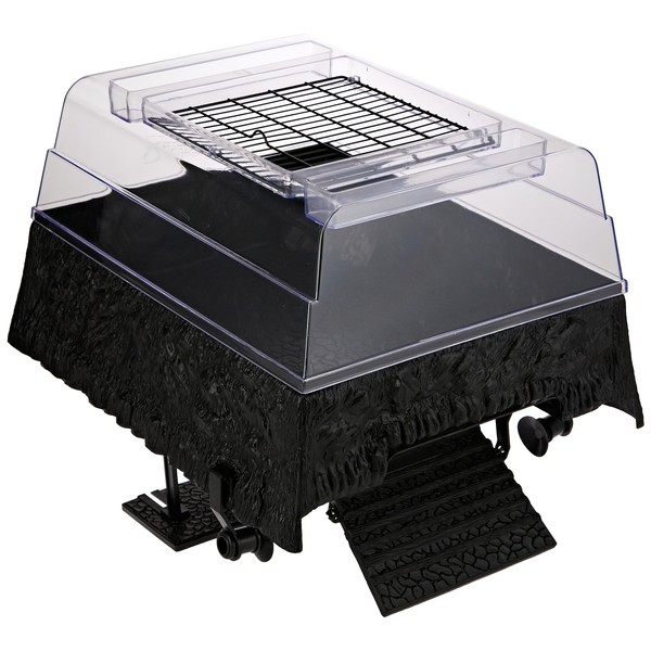 PENN-PLAX Reptology Turtle Topper – Above Tank Basking Platform That Safely Mounts to Standard Size Tanks Including 10g, 20L, 20H, 29g, up to 55 Gallons and 13” Wide – Black Color