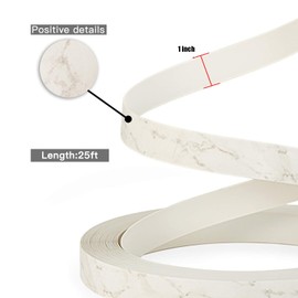 ZYJT Marble Edge Banding 1" x 25ft Non Glued PVC White Edge Banding High Matt Edge Banding for Table Cabinet Furniture