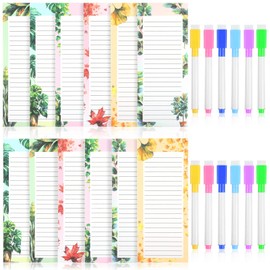 12 Pack Magnetic Note Pad for Fridge with 12 Marker Pens - 8.38" x 3.54" Magnetic List Pads for Refrigerator, 6 Pattern Styles & 50 Sheets Each, Ultimate Fridge Notepad with Magnet Set