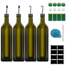 eispap 4Pcs 33 oz Olive Oil Dispenser Bottle,1000ml Glass Oil and Vinegar Dispenser Set with Pourers and Funnel ，Oil Bottles for Kitchen Large capacity oil bottles (Green 4pcs)
