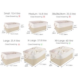 Mangata Fabric Storage Basket, Small Storage Box, Cupboard Basket Storage, Fabric with Cotton Rope, for Toys, Wardrobes, Shelves, Clothes, Foldable, Khaki/White, Pack of 3