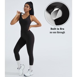 OMKAGI 2 Piece Workout Sets for Women Padded Workout Tops Booty Leggings with Pockets Gym Sets (M,445-Black)