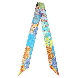 JERLA - Bufanda 100% seda de morera, bufanda para la cabeza, cinta para el pelo, asa de bolso, bufanda, pañuelo para mujer, Caracol azul y amarillo, 47.24"x2.17"