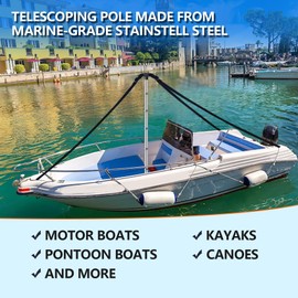 Boat Cover Support Poles 2 Pack, Pontoon Boat Cover Support Poles Adjustable Heavy Duty Stainless Steel Boat Cover Poles with Straps, 13.4” to 60.6”, Black