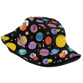 Bucket Hat Sun Beach Packable Fisherman Cap for Women Men Summer Outdoor Hiking, Cartoon Space Planet, One Size