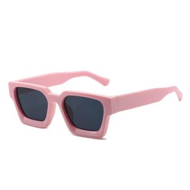 WDZAYXC Vintage Rectangular Sunglasses for Women Men Chunky Rectangle Sunglasses Retro Glasses UV400 Protection, Pink/Grey