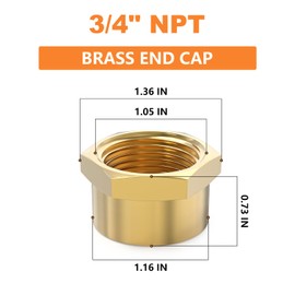 GASHER 3/4"NPT Brass Pipe Cap, NPT Female Thread Socket Pipe End Cap Plugs Fitting 2PCS