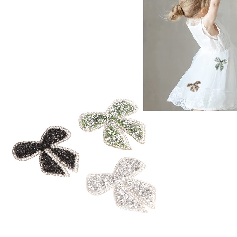 18pcs Bow Knot Rhinestones Patches Silver Black Green Exquisite Iron